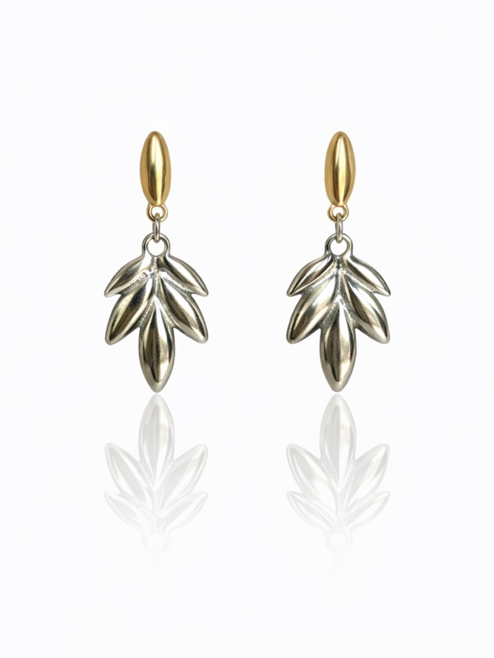 Two-Tone Leaf Drop Earrings - Gold and Silver